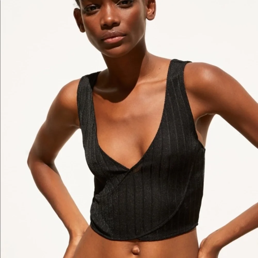 ZaraTEXTURED WEAVE CROPPED Black TOP L 711 - Picture 1 of 5